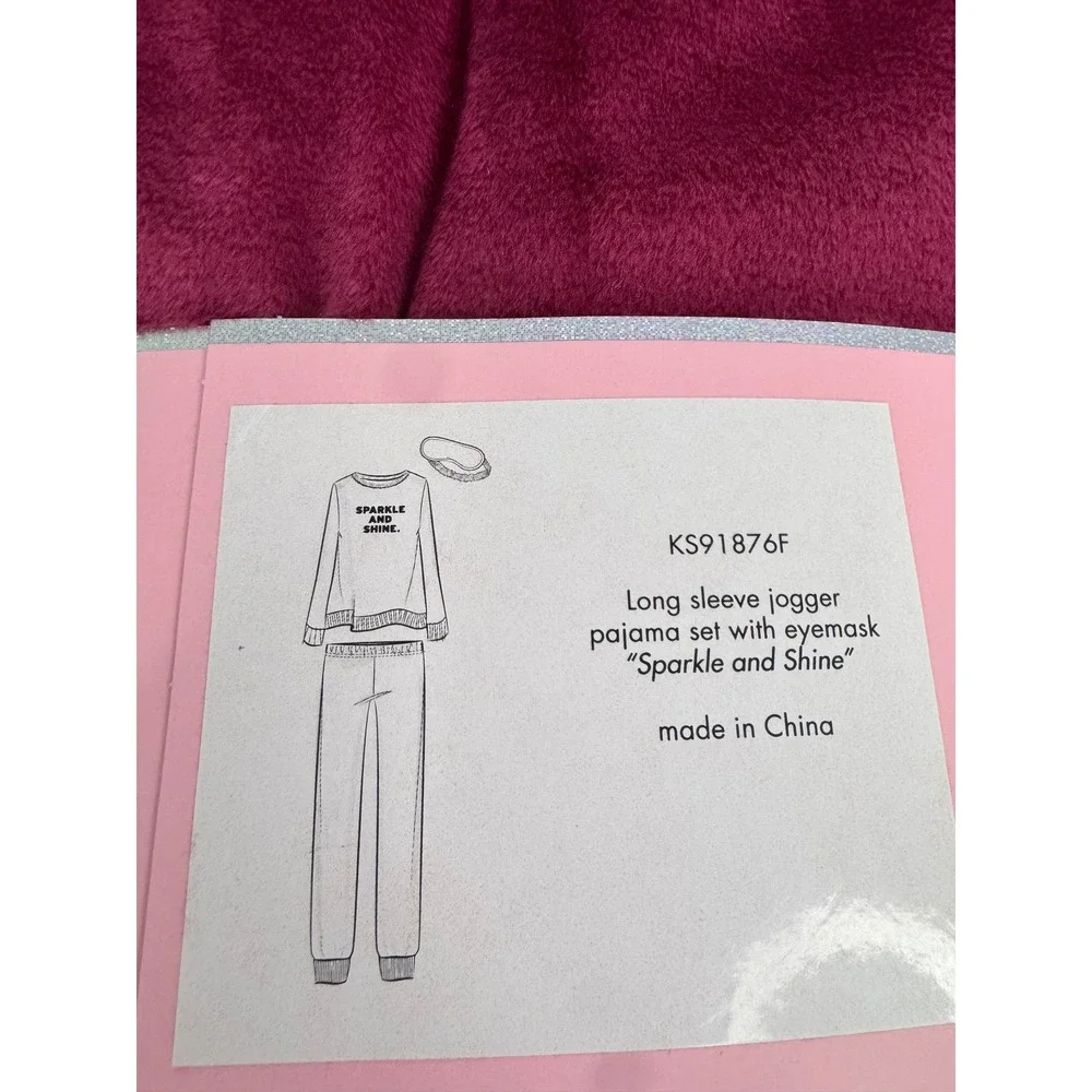 Kate Spade New York Sparkle and Shine Burgundy Plush Jogger Pajama Set‎ SZ S NWT